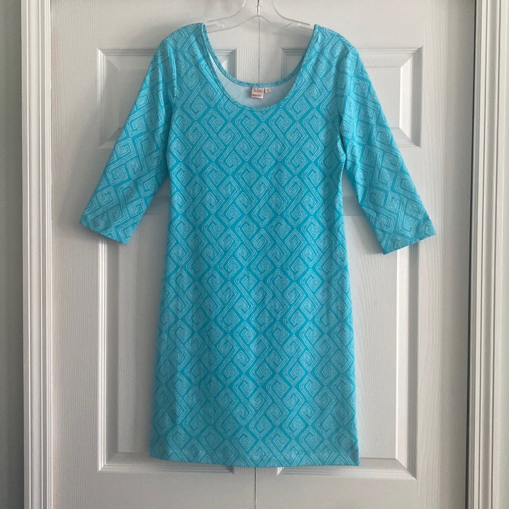 Persifor Kilpatrick Sheath Dress in Turquoise and White Batik Print - Size Small